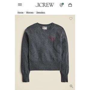 J.Crew Cashmere Sweater Cropped Fit Size Large Gray Heart Detail